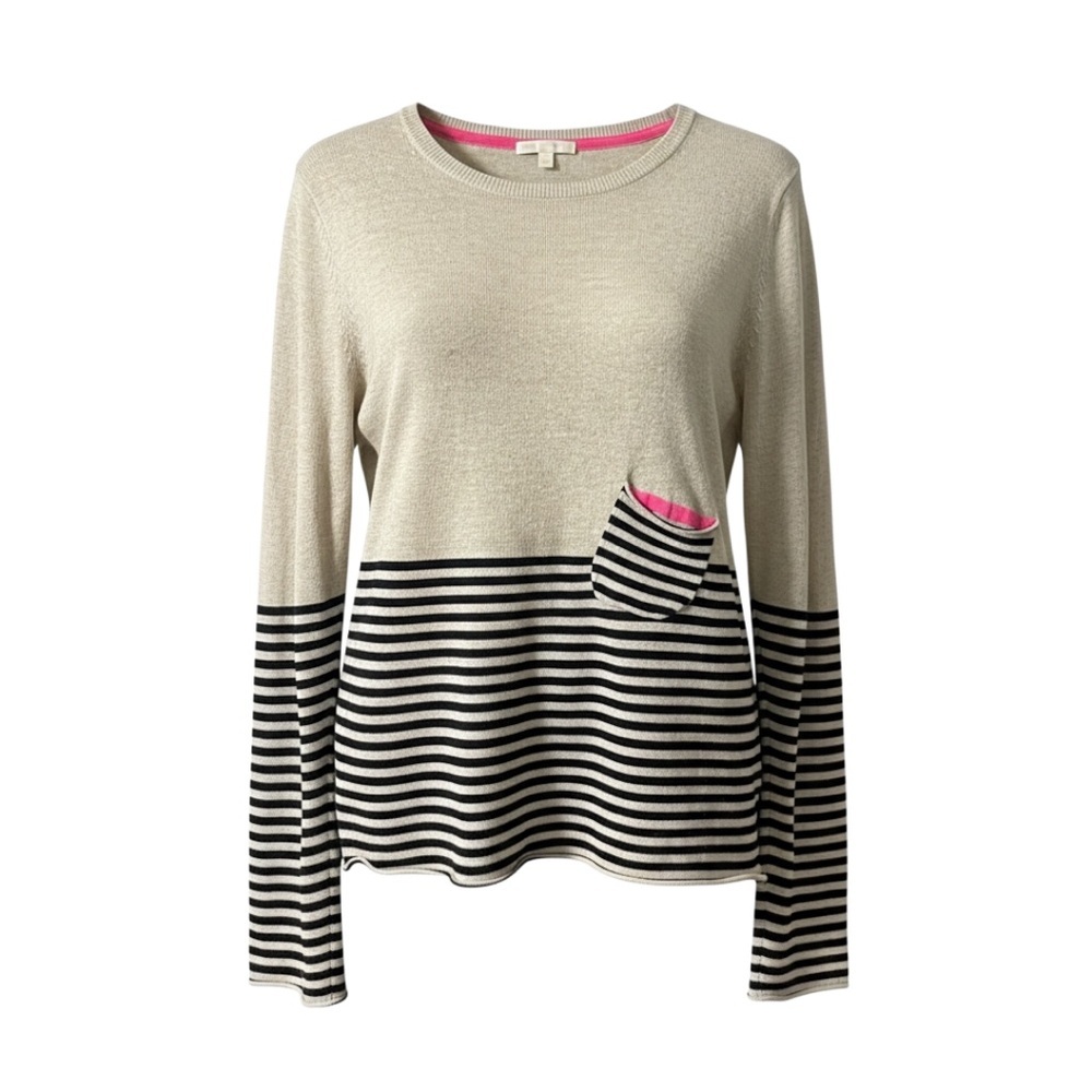 Lisa Todd Striped Linen Cotton Blend Crewneck Sweater
